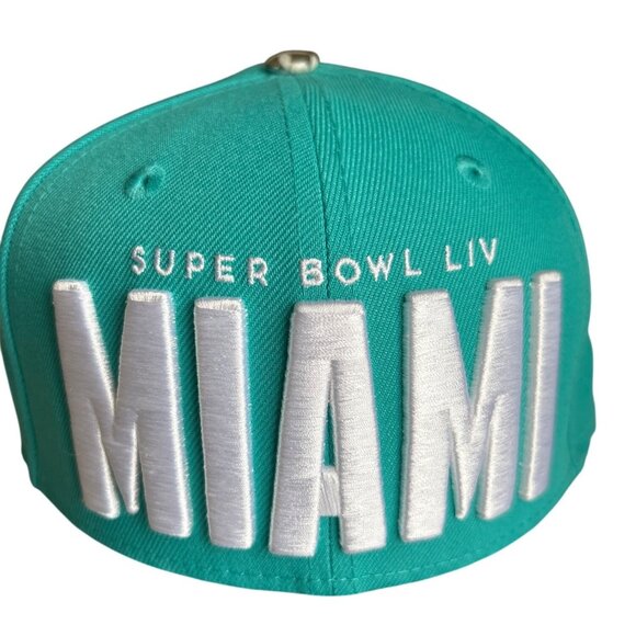 Super Bowl LIV Miami Cap Metallic Silver  Teal Embroidered Logos NFL 100th Anniv - Picture 2 of 8